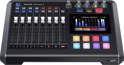 Mixer audio Tascam Mixcast 4, 4 kanale, me ekran me prekje, i zi