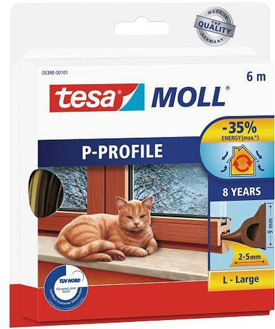 Shirit izolues gome Tesa Moll Classic P-Profile, 9mm, 6m, i bardhë