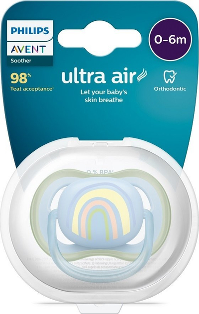 Цуцла за смирување Philips Avent Ultra Air, 0-6 месеци, силикон, мотиви сонце
