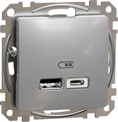 Prizë karikimi USB A+C Sedna Design, për mur, ngjyrë argjendi