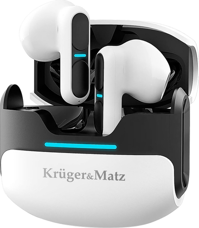 Kufje wireless in-ear Kruger&amp;Matz M8, me kuti karikimi, të bardha