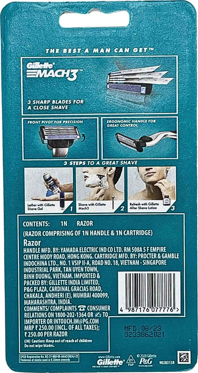 Brisk rroje Gillette Mach3 për burra, dorezë, me tehe që ndërrohen
