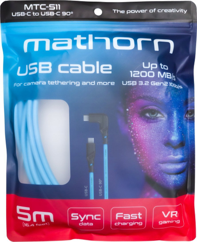 Kabllo USB-C Mathorn MTC-511, 5m, C në C 90°, blu Arctic