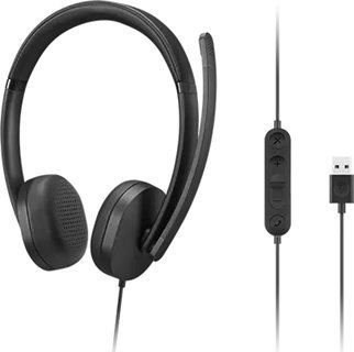 Kufje Lenovo 4XD1P83425, stereo, USB Type A, me mikrofon, të zeza