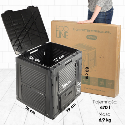 Kompostier kopshti Keter Garden E-composter 47/23, 470L, me qëndrim, i zi
