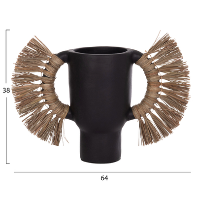 Vazo dekorative Alica HM4668.01L, terrakotë me bar natyral, 64x22x38 cm, e zezë