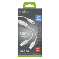 Kabllo splitter Y USB-C 60W, 1.5m, e bardhë