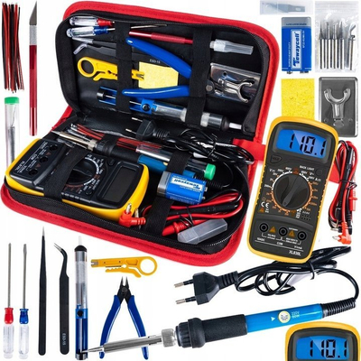 Set veglash saldimi Soldering Tool Set, stacion me hekur 60W, komplet aksesorësh, blu