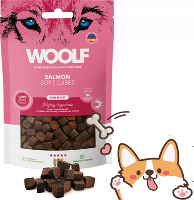 Shujta për qen Woolf Soft Cubes Salmon, me një lloj proteinë, 100g