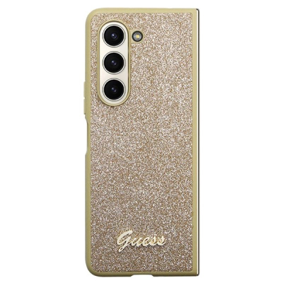Kapak telefoni Guess Glitter Flakes për Samsung Galaxy Z Fold5, plastikë dhe TPU, logo metal, ngjyrë gold