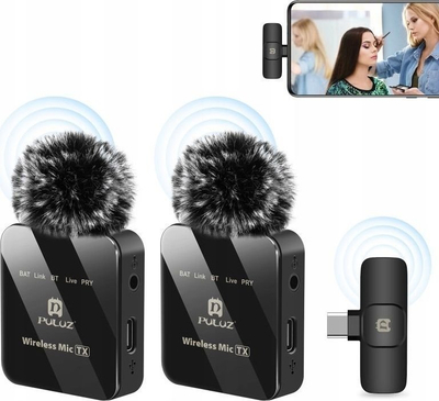 Mikrofon wireless Puluz Pu648B, 2x lavalier, USB Type C, i zi