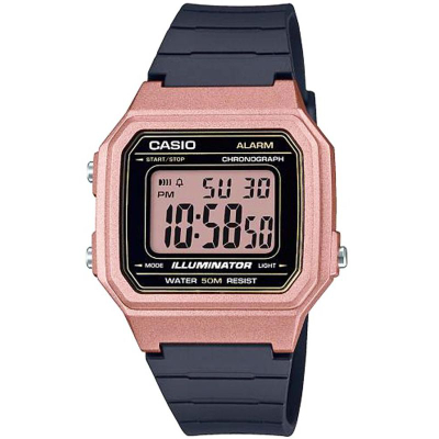 Orë digjitale Casio W-217HM-5A, unisex, 50m që i rri uji, rozë me të zezë