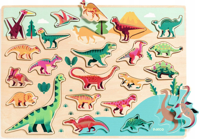 Puzzle druri Djeco Dinosaurs, 22 copa, për kalamaj, shumëngjyrësh