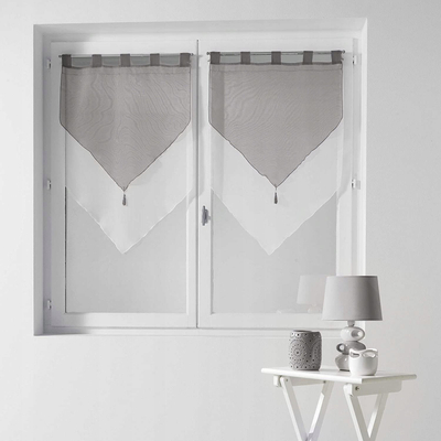 Perde zbukuruese DOUCEUR D'INTERIEUR 2 NET Pompon, voile dyngjyrëshe, 60 x 90 cm, e bardhë gri