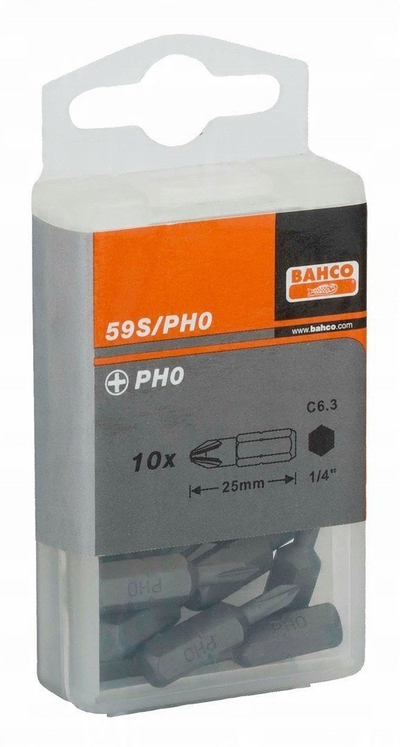 Bit kaçavide BAHCO 59S/PH2-IPB, 1/4", PH2, 25mm, set 500 copë