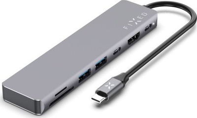 USB-C концентратор Fixed HUB Card 7in1 Pro, Power Delivery 87W, за преносен компјутер и таблет, сив