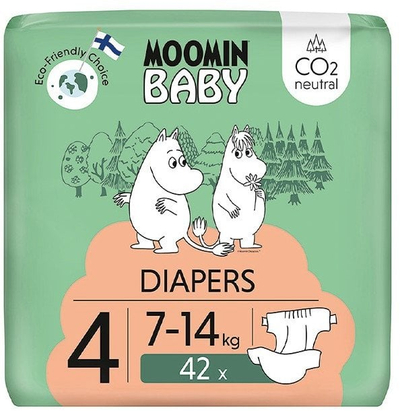 Pelenë bebe Moomin Baby, madhësia 4 7-14 kg, 42 copë, e bardhë