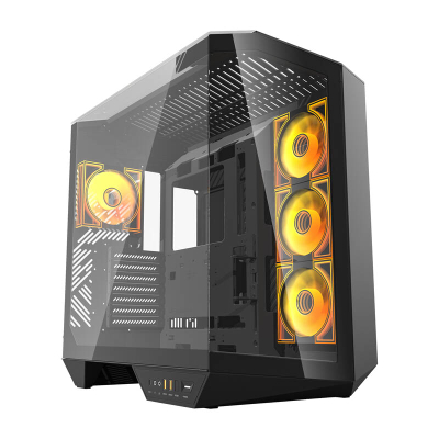 Darkflash Kuti kompjuteri DY470 (I zi) + 4 ventilatorë