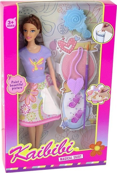 Kukull LeanToys Doll me flokë të gjatë, 29 cm, fustan për pikturim, shumëngjyrëshe