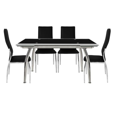 Set ngrënieje Loca-Kim, 5-pjesësh (Tavolinë 170×80 cm + 4 karrige) HM10012.02, zezë