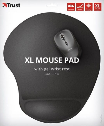 Mousepad Trust BigFoot XL, ergonomik, me jastëk xheli për kyçin e dorës, i zi
