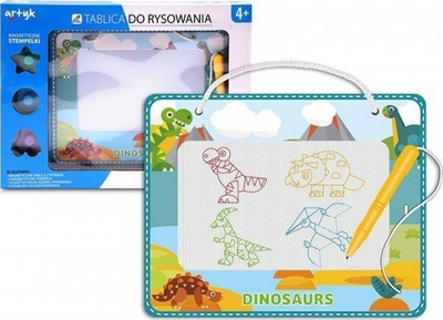 Tabelë vizatimi magnetike Artyk Dinosaurs, me laps magnetik, me pulla magnetike, shumëngjyrëshe