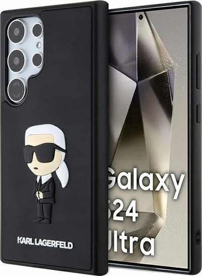 Kapak telefoni Karl Lagerfeld Ikonik KLHCS24L3DRK, për Samsung Galaxy S24 Ultra, gome, i zi