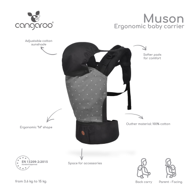 Kangur për bebe Cangaroo Muson, 5kg+, zezë/hirtë