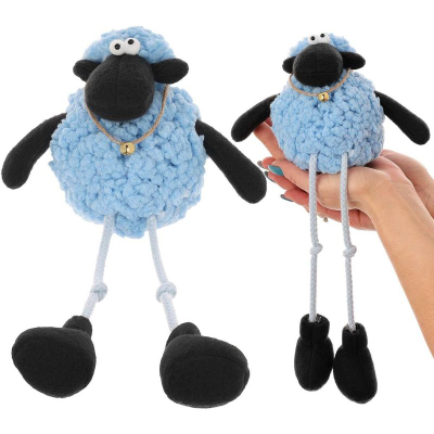 Figurinë dekorative Saska, qengj i ulur, set 10cm 25cm, prej tekstili, blu