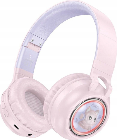 Kufje pa tela Hoco W50 Over Ear, Bluetooth 5.3, RGB, rozë