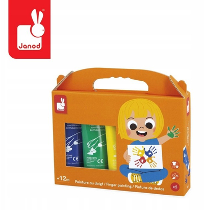 Bojë gishti Janod Finger Painting, set 5 ngjyra, për fëmijë