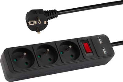 Fizë zgjatuese BLOW PR-370WSP/USB, 3 dalje, 2x USB, 1.5m, e zezë