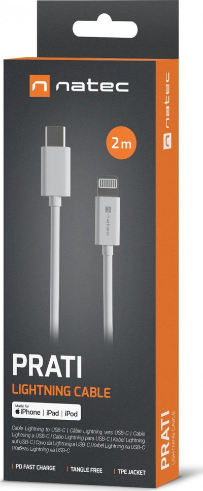 Kabllo USB Natec NKA-2151, USB-C me Lightning, 2 metra, e bardhë