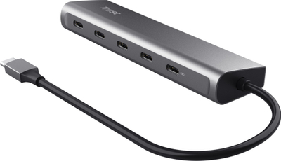 USB HUB Trust Halyx 25136, USB C 5 porta, 100W, argjendtë