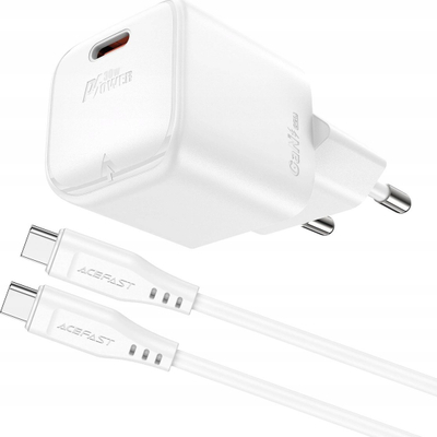 Karikues rrjeti Acefast A77 Mini, 30W PD GaN, me kabllo USB C, i bardhë