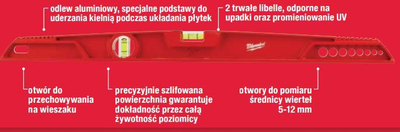 Nivel matës Milwaukee REDCAST 4932459099, 80 cm, aliazh alumini, i kuq