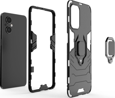 Futollë telefoni Hurtel Ring Armor për OnePlus Nord N20 5G, hibrid e blinduar, me mbajtës magnetik, e zezë