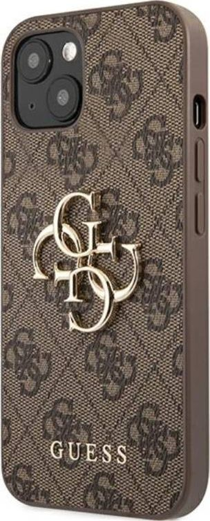 Këllëf telefoni Guess PU 4G Metal Logo për iPhone 13, poliuretan, kafe