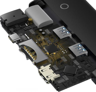 HUB USB C Baseus 6 në 1, HDMI, 3x USB 3.0, gri