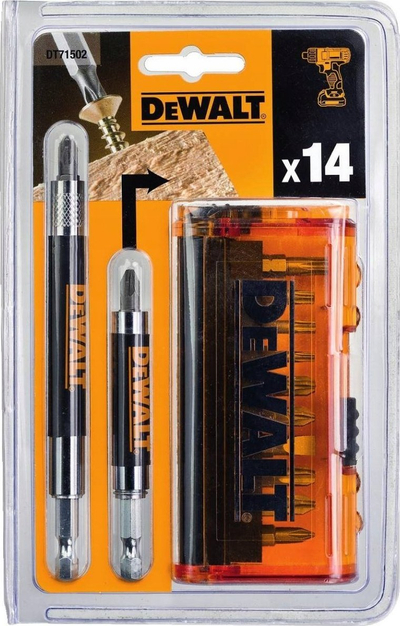 Сет битови за шрафцигер DeWalt DT71502, 14 парчиња, со магнетен држач, портокалов