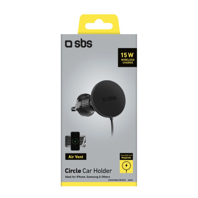 Mbajtëse makine SBS Circle Car Holder, ajrim, karikim wireless 15W, e zezë