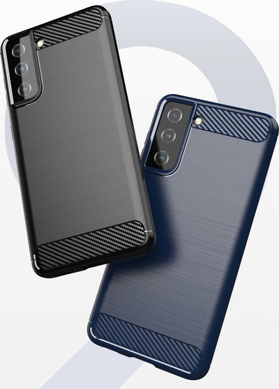 Këllëf karboni për telefon Samsung Galaxy S21 FE, fleksibël TPU, i zi