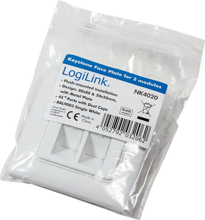 Ѕиден приклучок за мрежа LogiLink NK4020, 2x RJ-45, 80x80 mm, бел