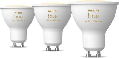 Llambë smart Philips Hue White Ambiance GU10, 5.2W, Bluetooth Zigbee, e bardhë, set 3 copë