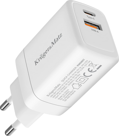 Полнач за ѕид Kruger&amp;Matz 45W GaN, USB A, USB C, бел