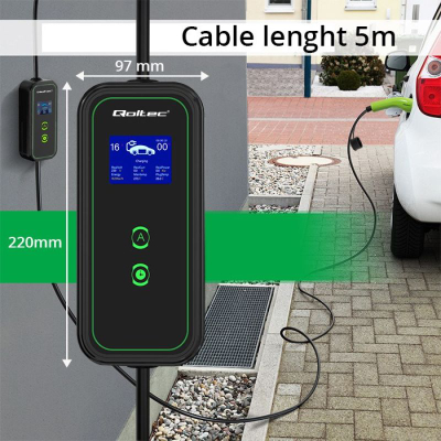 Karikues mobil për makina elektrike Qoltec Type 2, 3.5kW, 230V, jeshil