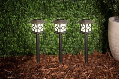 Llambë kopshti diellore Grundig G651, LED dritë e bardhë e ngrohtë, set 3 copë, e zezë
