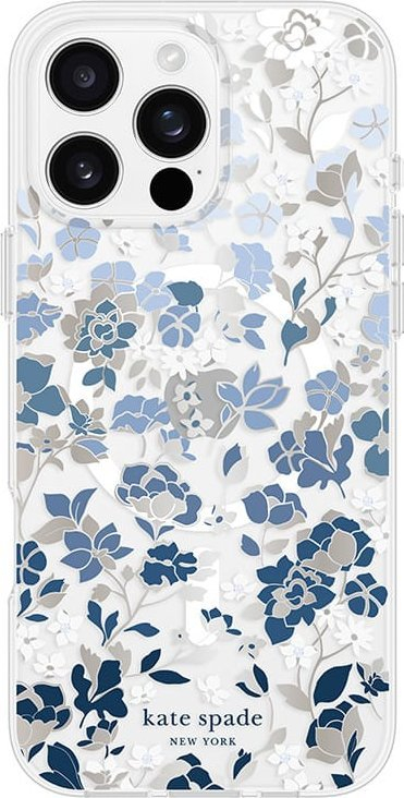 Këllëf telefoni Kate Spade New York Flowerbed, me MagSafe, për iPhone 16 Pro Max, transparent blu