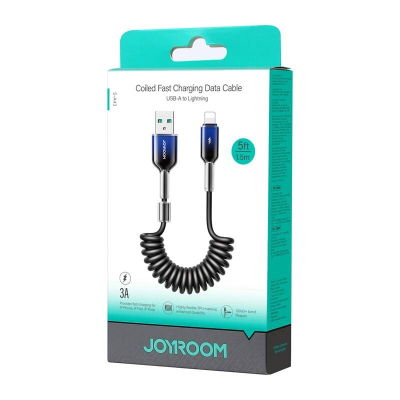 Kabllo karikimi Joyroom S-A43, USB-A në Lightning, spiral 1.5m 3A, e zezë