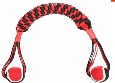 Играчка за кучиња Фламинго Мовас плеткаст стап со тенис топка, 55 cm, црвена